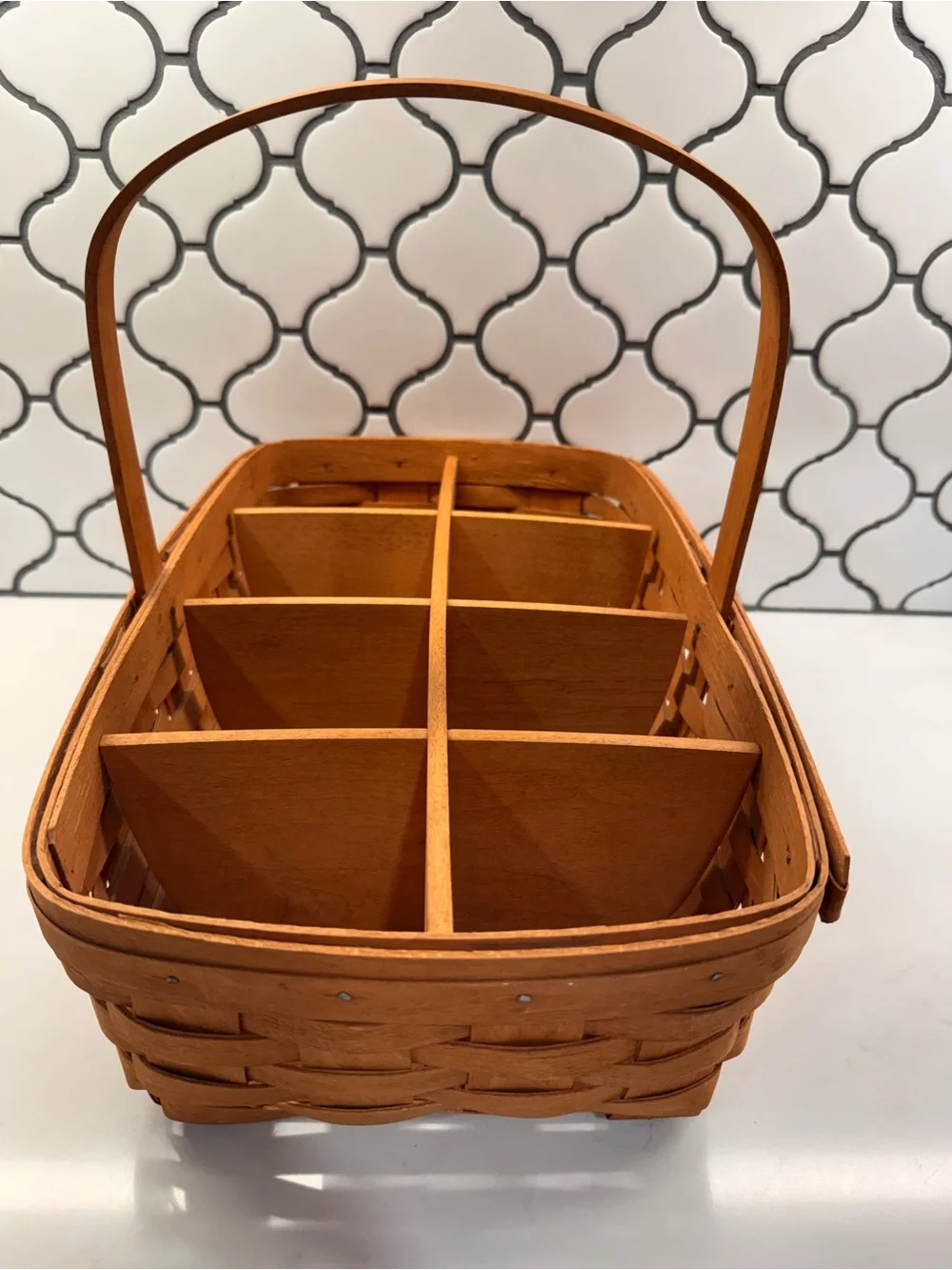 Longaberger Handwoven Divided Basket in Warm Brown Caddy